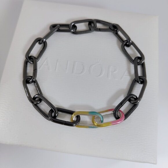 Pandora ME Link Chain Bracelet with Tie-dye Double Link rainbow Ruthenium-Plated - Picture 5 of 5